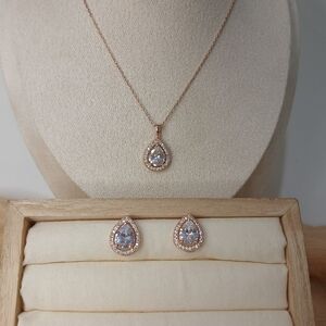 14k Gold Plated CZ Solitaire Necklace Set